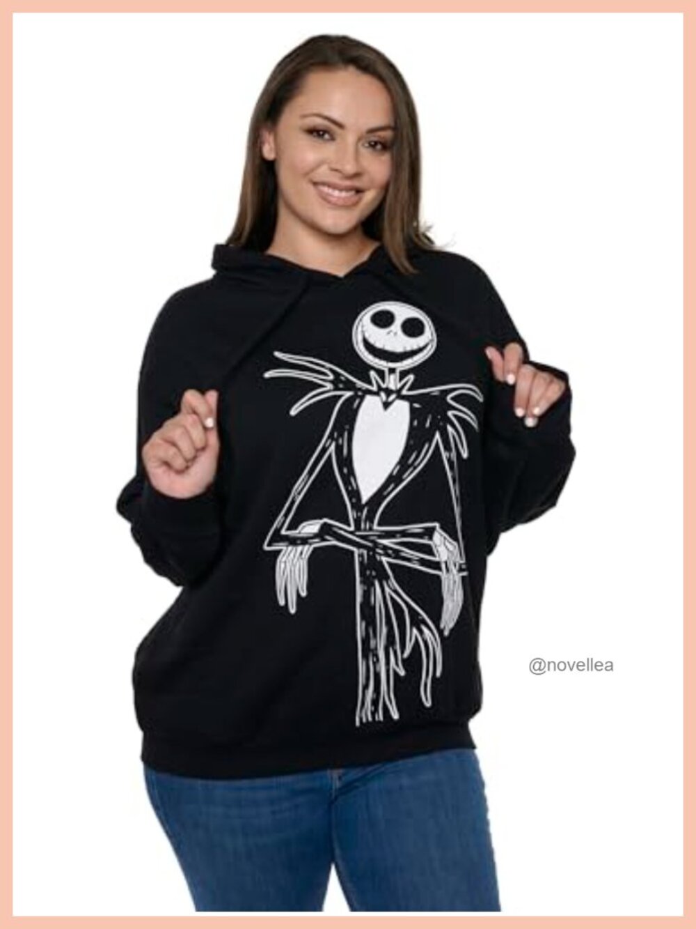 Disney Jack Skellington Pullover Hoodie Side Slit Pockets Relaxed Fit